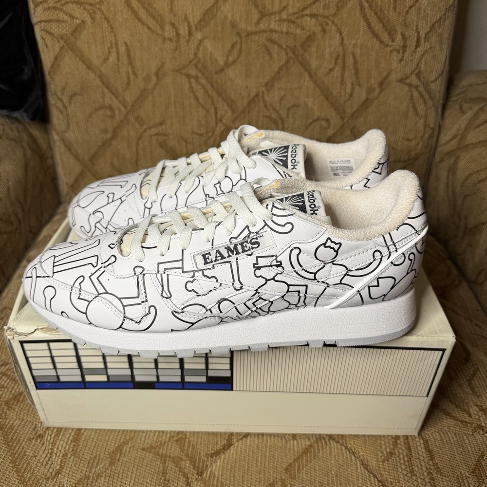 Reebok x Eames Mens Classic Leather White 'Coloring Toy' Shoes Size 11.5 New